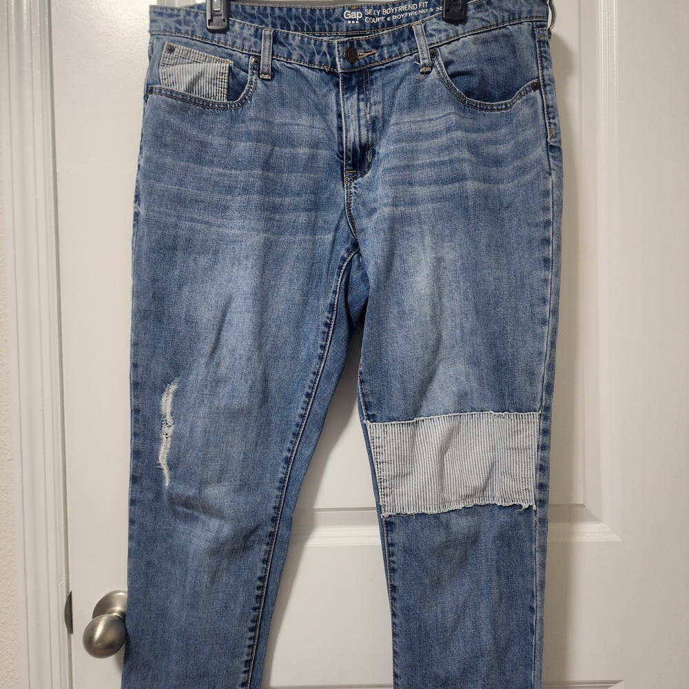GAP Women's Straight Leg Jeans in Light Blue with Patchwork